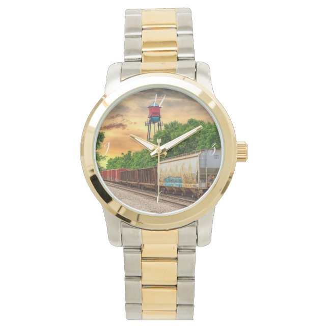 Urban Steam Punk Sunset Gold Watch Horloge (Voorkant)