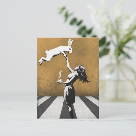 urban street art graffiti Thee met het konijn Briefkaart (Staand voorkant)