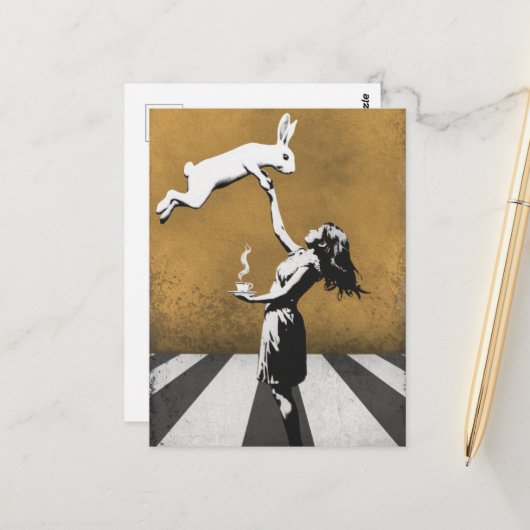 urban street art graffiti Thee met het konijn Briefkaart (Voorkant / Achterkant in situ)