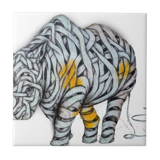 Urban Street Art: Ribbon Rhinoceros Tegeltje (Voorkant)