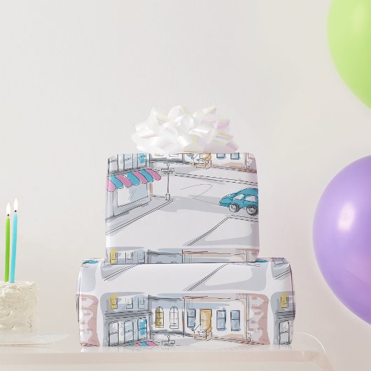 Urban Street Scene Wrapping Paper Cadeaupapier