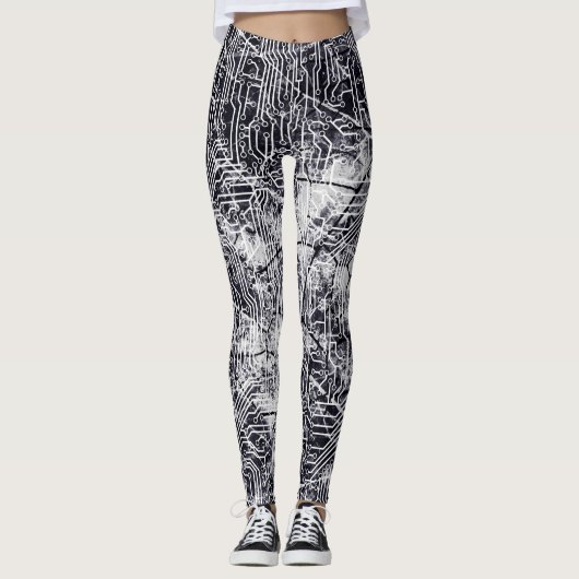 Urban Street Style Circuit Board Grunge Pattern Leggings (Voorkant)