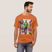 "Urban Stroll: kleurrijke meneer op Oranje T-shirt (Voorkant volledig)