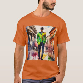 "Urban Stroll: kleurrijke meneer op Oranje T-shirt