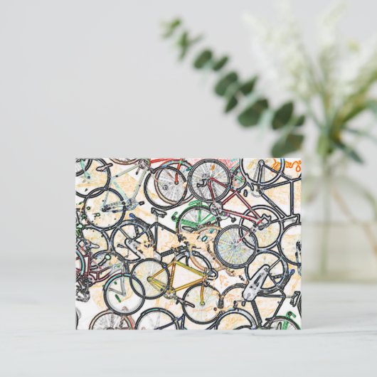 urban style bicycle pattern briefkaart (Staand voorkant)
