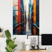 Urban Symphony: Geometric City Rhythm Abstract Poster (Thuiskantoor)