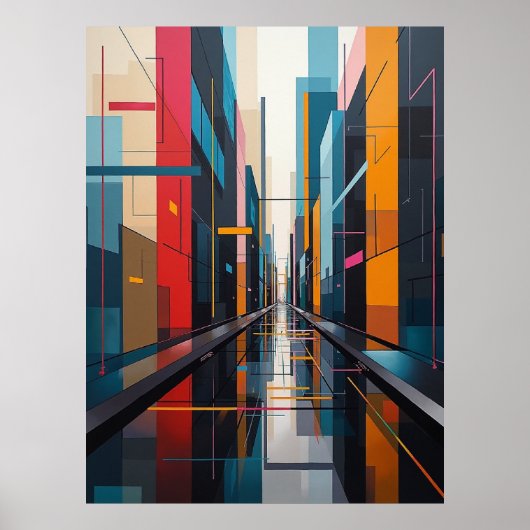 Urban Symphony: Geometric City Rhythm Abstract Poster (Voorkant)