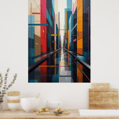 Urban Symphony: Geometric City Rhythm Abstract Poster (Keuken)