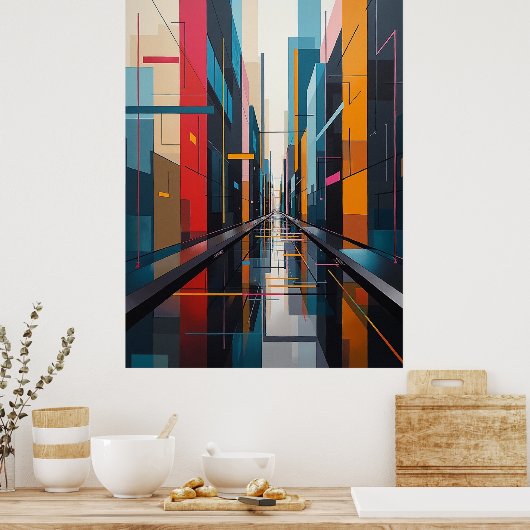 Urban Symphony: Geometric City Rhythm Abstract Poster (Keuken)