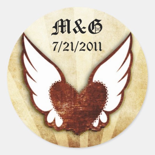 Urban Tattoo gevleugelde hart bruiloft datum zegel (Voorkant)