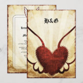 Urban Tattoo Winged Heart Wedding Invitations. Kaart (Voorkant / Achterkant)