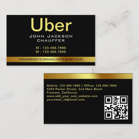 Urban Taxi Driver Chauffeur Gele streep QR CODE Visitekaartje (Voorkant / Achterkant)