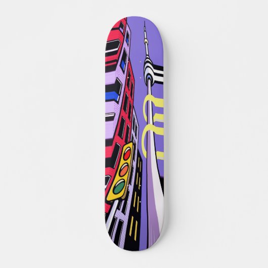 Urban Vibes Skateboard – Bold Pop Art City Design (Voorkant)