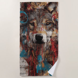 Urban Wolf Collage Street Art Grunge Design Strandlaken