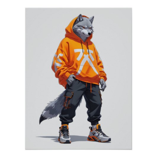 Urban Wolf Vibes - futuristisch streetwear design Perfect Poster (Voorkant)