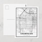 Urbana-Champaign Map Briefkaart (Voorkant / Achterkant)