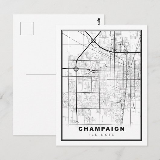 Urbana-Champaign Map Briefkaart (Voorkant / Achterkant)
