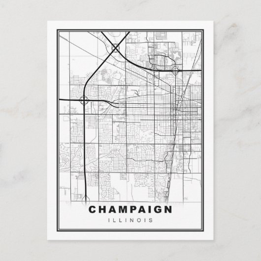 Urbana-Champaign Map Briefkaart (Voorkant)
