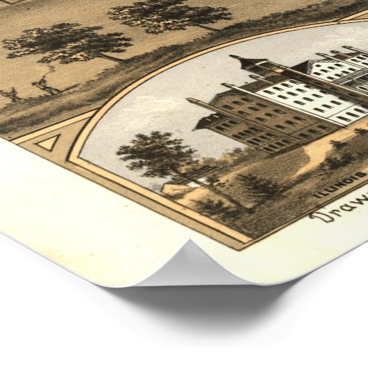 Urbana Illinois 1869 Antiek Panoramic Map Poster (Hoek)