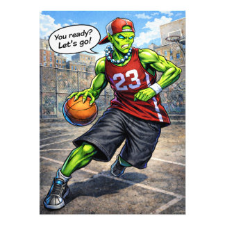 Urbane Buitenaardse Basketbalspeler - Comic Stijl Foto Afdruk