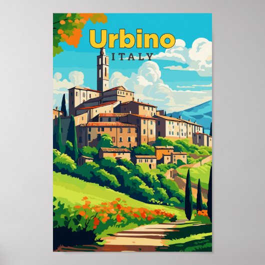 Urbino Italië Reizen Kunst Vintage Illustratie Poster (Voorkant)