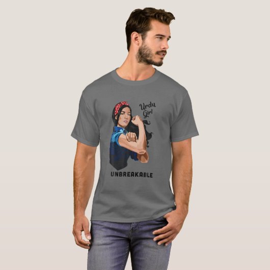 Urdu Girl onbreekbaar Rosie Riveter Retro Proud T-shirt (Voorkant volledig)