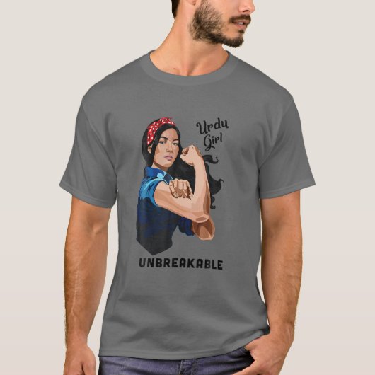 Urdu Girl onbreekbaar Rosie Riveter Retro Proud T-shirt (Voorkant)