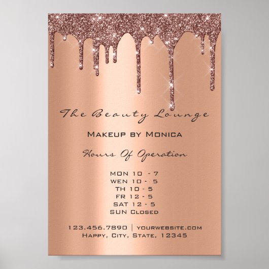 Uren Make-up Wimper Salon Drip Prijslijst Poster (Voorkant)