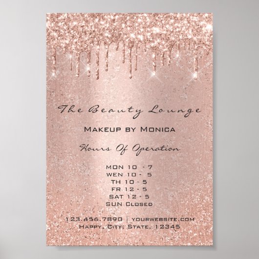 Uren Make-up Wimper Salon Drip Rose Prijzen Poster (Voorkant)