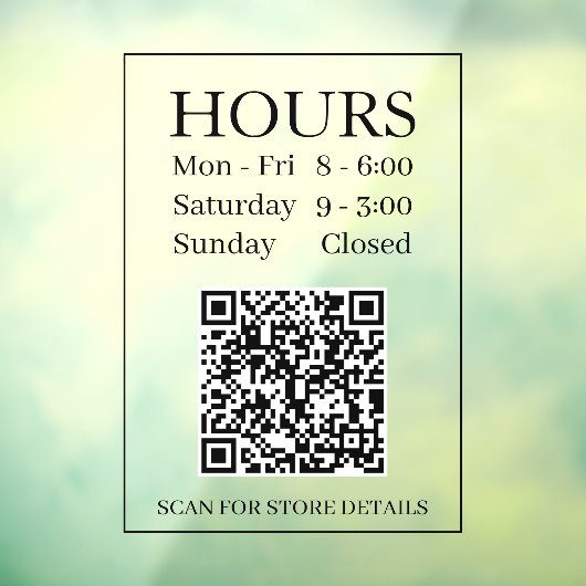 Uren Open Teken, Genereer QR-code, Bericht, Zwart Raamsticker (Vel 3)