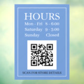 Uren open teken, QR-code, Berichtblauw zwart wit Raamsticker (Vel 3)