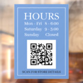 Uren open teken, QR-code, Berichtblauw zwart wit Raamsticker (Vel 2)
