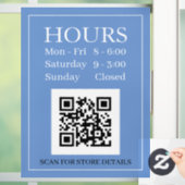 Uren open teken, QR-code, Berichtblauw zwart wit Raamsticker (Huis)