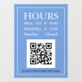 Uren open teken, QR-code, Berichtblauw zwart wit Raamsticker (Vel)
