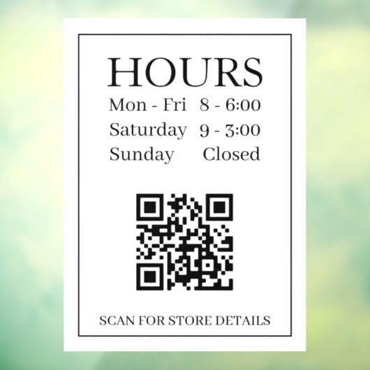 Uren open Teken, QR Code, Berichttekst Zwart Wit Raamsticker (Vel 3)