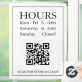 Uren open Teken, QR Code, Berichttekst Zwart Wit Raamsticker (Huis)