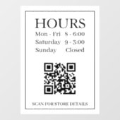 Uren open Teken, QR Code, Berichttekst Zwart Wit Raamsticker (Vel)