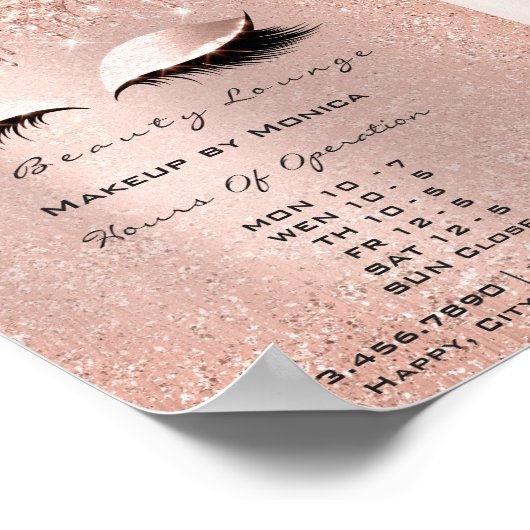 Uren urenlijst Make-up Salon Rose Drips Glitter Poster (Hoek)
