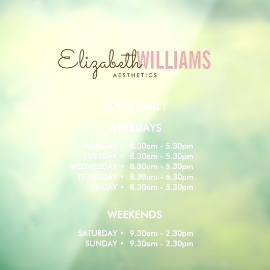 Uren van de schoonheidssalon raamsticker (Vel 3)