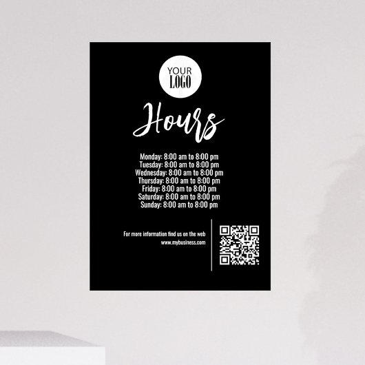 Uren van zwart zakelijk QR-code bord op maat Raamsticker