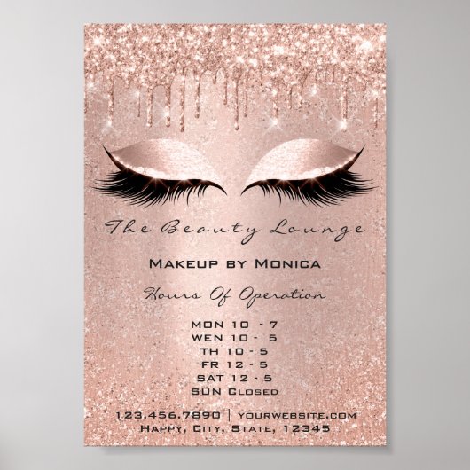 Uren wimper make-up salon Rose Drips Glitter Poster (Voorkant)