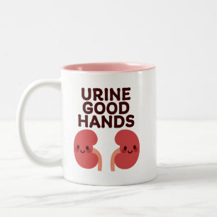 Urine goede handen - Schattige lachend nierontwerp Tweekleurige Koffiemok