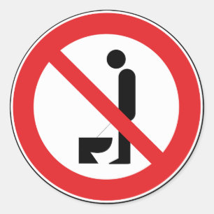 Urineren tijdens het staan is verboden ronde sticker