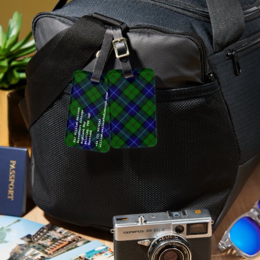 Urquhart tartan blauwe groene vleid bagagelabel (Voorkant /achterkant)