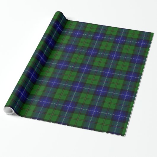 Urquhart tartan blauwe groene vleid cadeaupapier (Uitgerold)