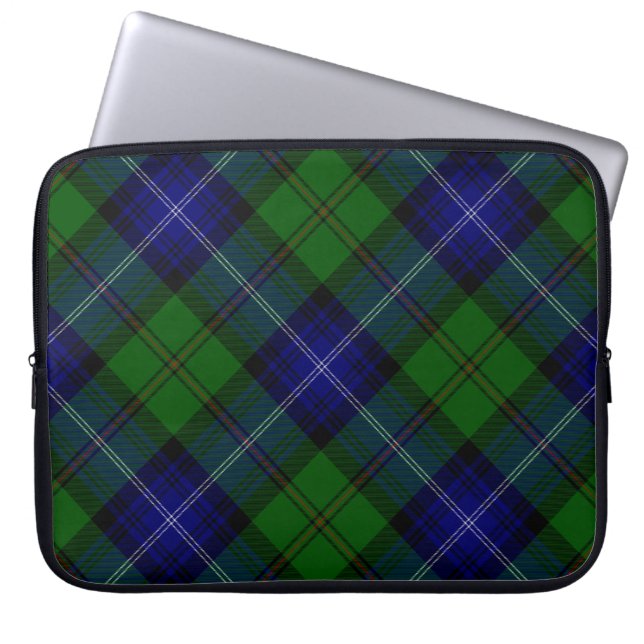 Urquhart tartan blauwe groene vleid laptop sleeve (Voorkant)