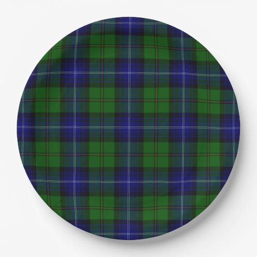 Urquhart tartan blauwe groene vleid papieren bordje (Voorkant)