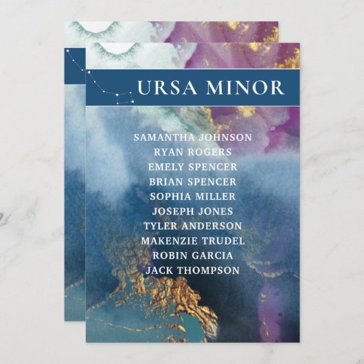 Ursa Minor Table Number Celestial Seating Chart Kaart (Voorkant / Achterkant)
