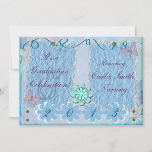 Urse Graduation Invitations Feminine Blue Kaart (Voorkant)