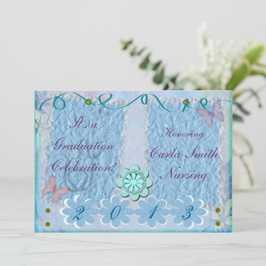 Urse Graduation Invitations Feminine Blue Kaart (Staand voorkant)